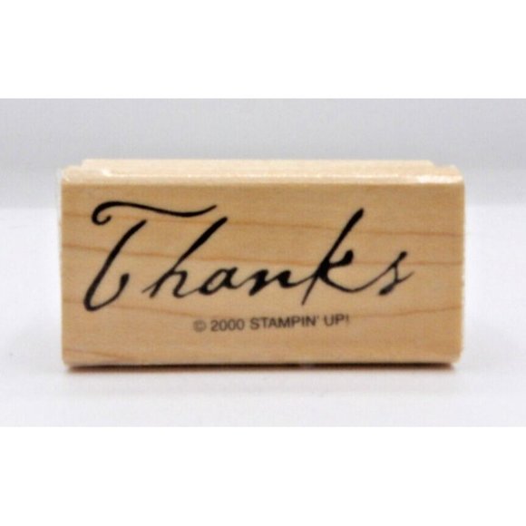 Stamp  "Thanks" in Script Stampin' Up! ©2000 Wood/Rubber 2"x1" - Picture 1 of 4